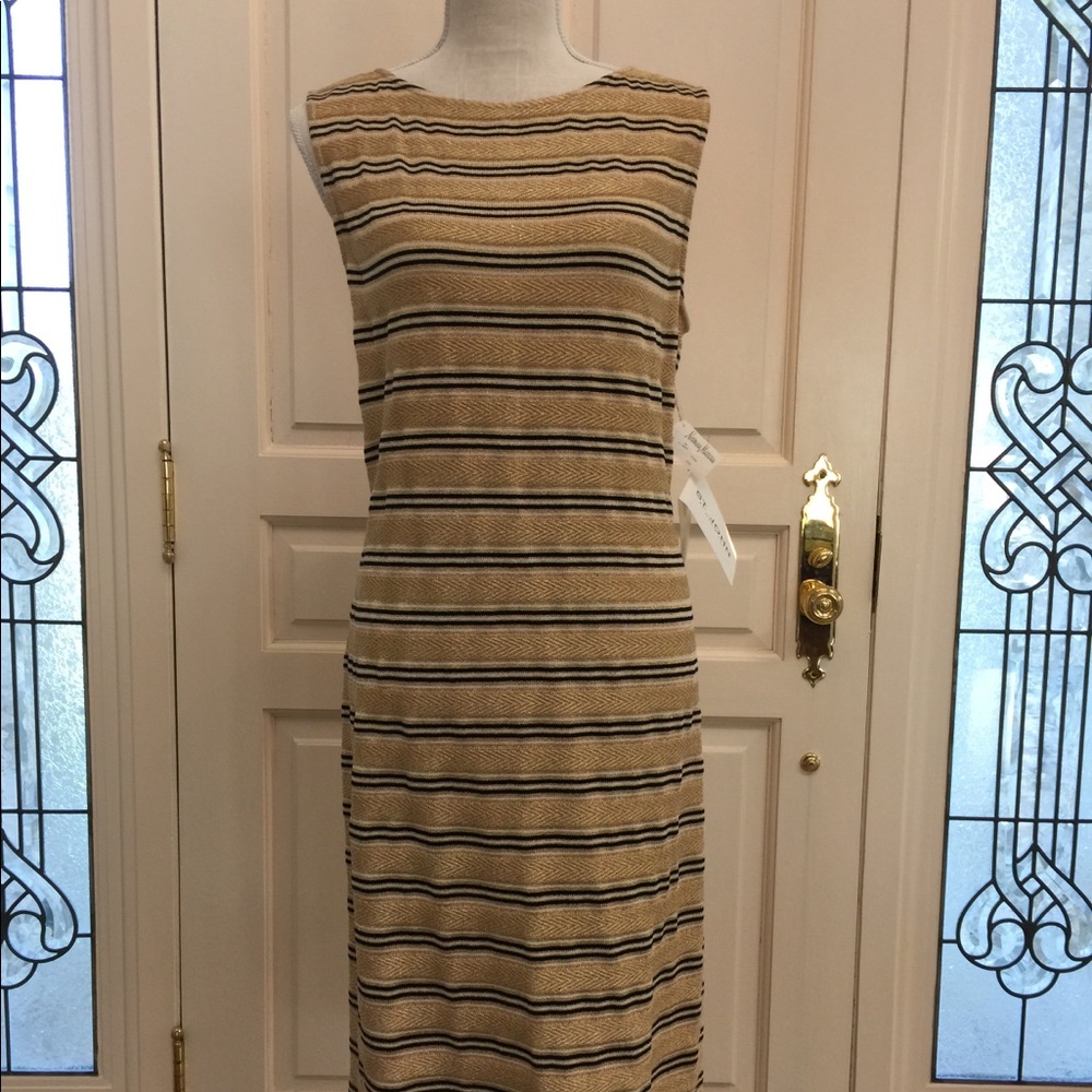 St.John navy and gold metallic striped dress